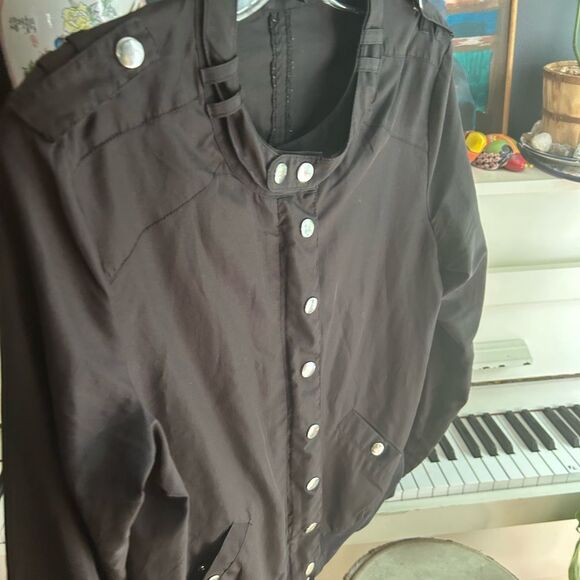 Y2K Elegant Black Bomber Jacket with Silver Buttons by Coupé M - Picture 11 of 16